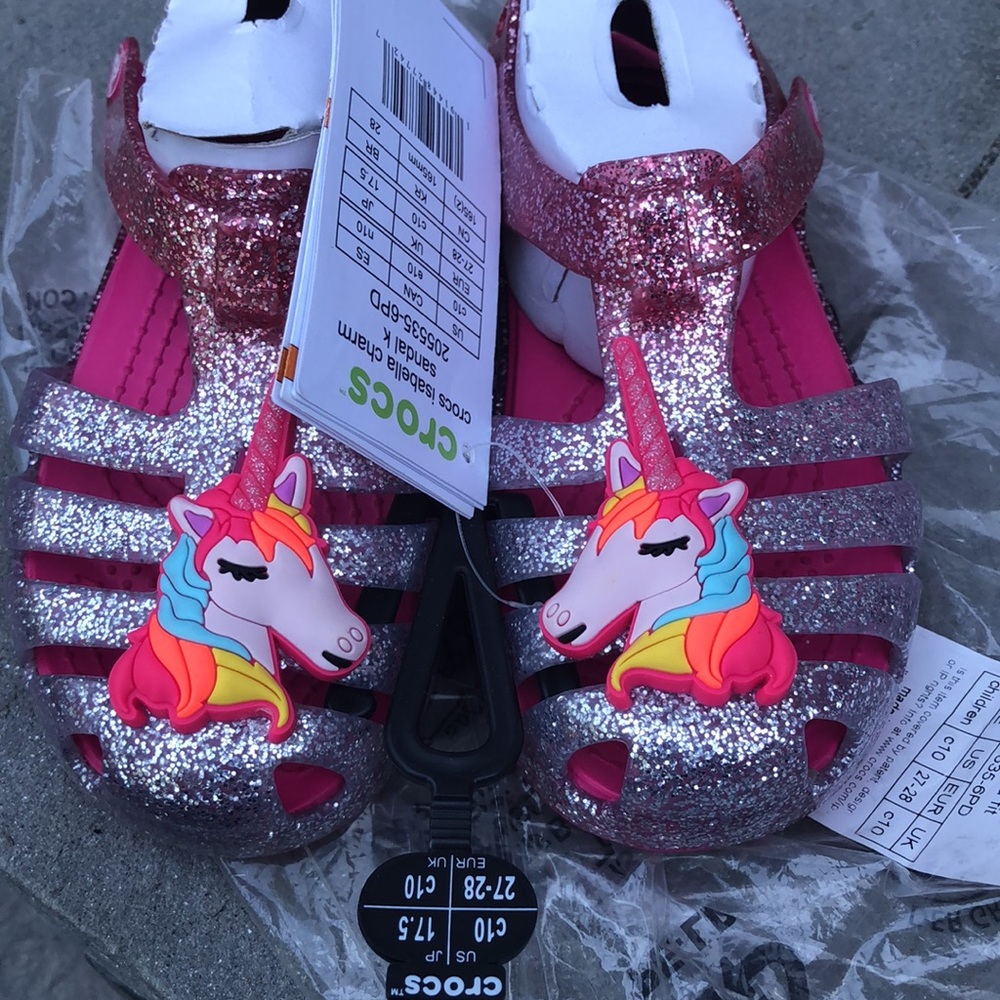 New Crocs Unicorn Charm Glitter Sandals Girls Kids - Picture 12 of 16
